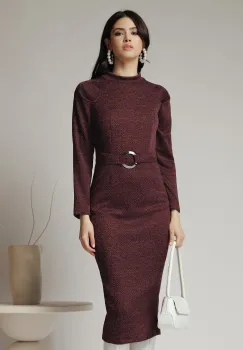 Rochie Moze office din jerse burgundy cu catarama in talie imagine