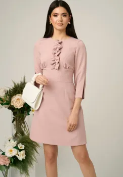 Rochie Moze roz pudra scurta cu volanase si perle pe bust imagine