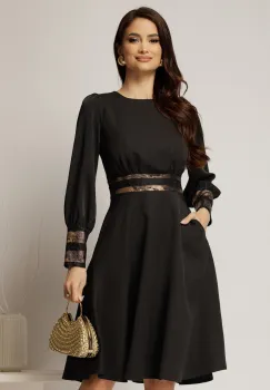 Rochie neagra clos cu insertii aurii si dantela imagine