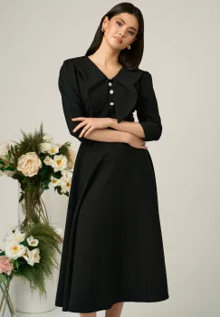 Rochie neagra clos de ocazie cu guler maxi si nasturi perluta imagine