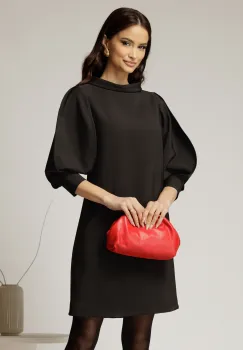 Rochie neagra cu maneci bufante si guler maxi imagine