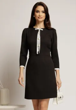 Rochie neagra cu nasturi perlati si funda imagine