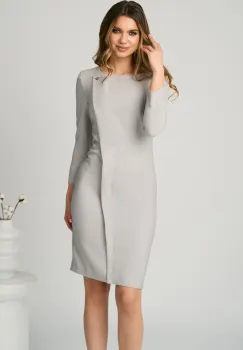 Rochie office din stofa gri cu accesoriu discret imagine