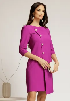 Rochie office din stofa magenta cu nasturi perlati imagine