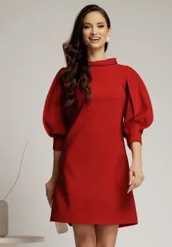 Rochie rosie cu maneci bufante si guler maxi imagine