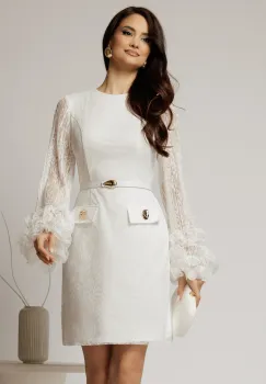 Rochie scurta alba din dantela cu maneci ample imagine