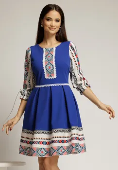 Rochie scurta albastra cu motive etno imagine