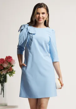 Rochie scurta bleu accesorizata cu aplicatie maxi tip frunza- LaDonna imagine