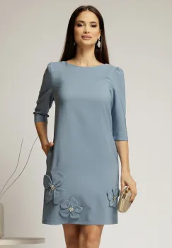 Rochie scurta bleu cu aplicatii florale elegante imagine