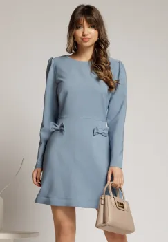 Rochie scurta bleu cu fusta tip A si fundite imagine