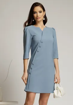 Rochie scurta bleu cu nasturi decorativi si croi cambrat imagine