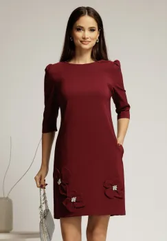 Rochie scurta bordo cu aplicatii florale elegante imagine
