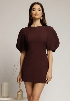 Rochie scurta bordo cu croi cambrat si maneci scurte bufante imagine