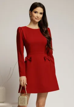 Rochie scurta bordo cu fusta tip A si fundite imagine