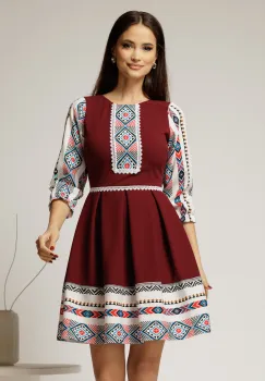 Rochie scurta bordo cu motive etno imagine