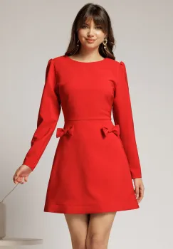 Rochie scurta corai cu fusta tip A si fundite imagine