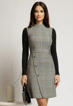 Rochie scurta in carouri gri cu nasturi pe fusta imagine
