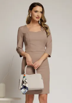 Rochie scurta maro office cu decolteu atipic imagine