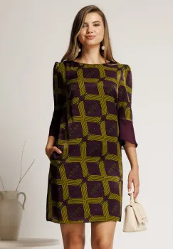 Rochie scurta mov din voal cu imprimeu lime si croi cambrat imagine