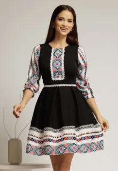 Rochie scurta neagra cu motive etno imagine