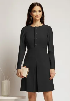 Rochie scurta neagra din catifea reiata cu pliu pe fusta si nasturi perla imagine