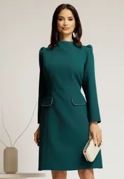 Rochie scurta verde cu aplicatii la decolteu imagine