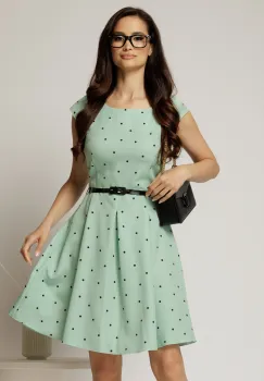 Rochie scurta verde menta in clos cu buline si curtea in talie imagine
