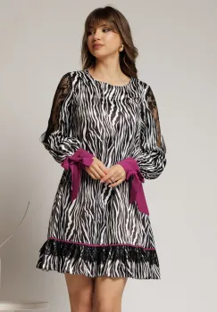 Rochie scurta zebra print din satin cu detalii mov imagine