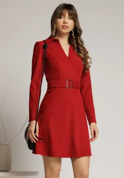 Rochis scurta bordo din catifea reiata si catarama in talie imagine