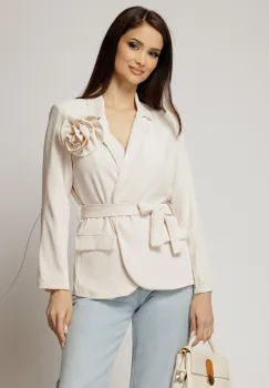 Sacou bej cu floare la bust si cordon in talie imagine