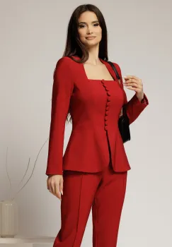Sacou DY Fashion bordo cambrat cu peplum si inchidere cu nasturi imagine