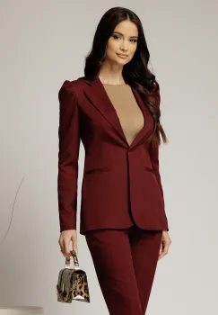 Sacou DY Fashion bordo cu inchidere cu nasture si croi cambrat imagine