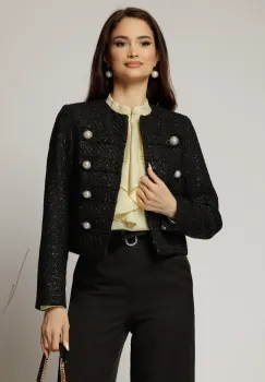 Sacou DY Fashion negru din tweed si nasturi decorativi imagine