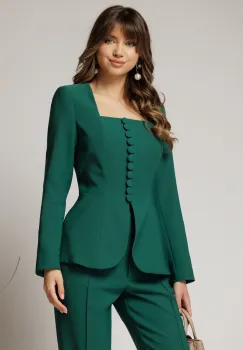 Sacou DY Fashion verde cambrat cu peplum si inchidere cu nasturi imagine