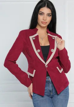 Sacou MBG office din velur magenta cu benzi bej imagine