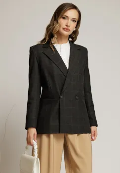 Sacou negru casual office in carouri imagine