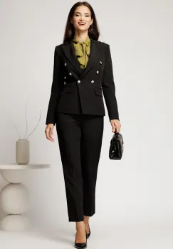 Sacou negru din stofa cu croi cambrat si nasturi imagine