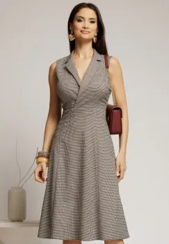 Sarafan DY Fashion din carou bordo cu decolteu petrecut imagine