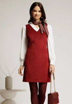 Sarafan DY Fashion din velur bordo cu decolteu in V imagine