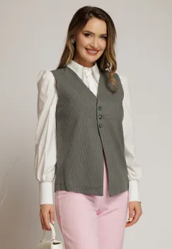 Vesta casual gri cu dungi cu adaos de viscoza imagine