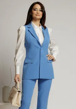 Vesta DY Fashion albastra cambrata si inchidere la doi nasturi imagine