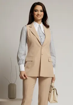 Vesta DY Fashion bej cambrata si inchidere la doi nasturi imagine