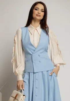 Vesta DY Fashion bleu cambrata cu decolteu si inchidere la doi nasturi imagine