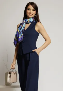 Vesta DY Fashion bleumarin casual office cu croi cambrat imagine