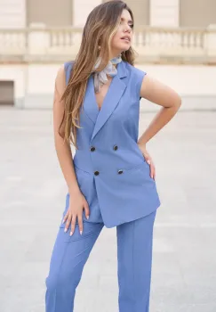 Vesta DY Fashion din stofa albastra cu doua randuri de nasturi imagine