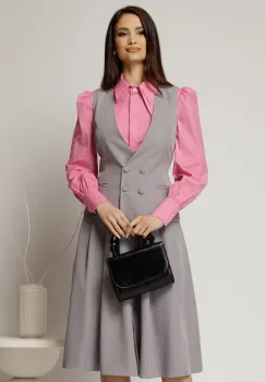 Vesta DY Fashion gri cambrata cu decolteu si inchidere la doi nasturi imagine