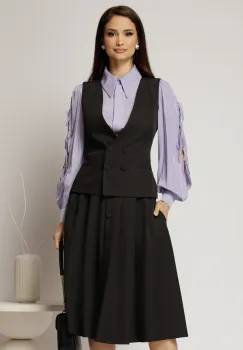 Vesta DY Fashion neagra cambrata cu decolteu si inchidere la doi nasturi imagine