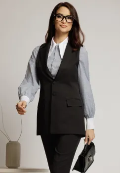 Vesta DY Fashion neagra cambrata si inchidere la doi nasturi imagine