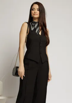 Vesta DY Fashion neagra casual office cu croi cambrat imagine