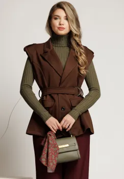 Vesta maro din viscoza cu croi cambrat si cordon in talie imagine